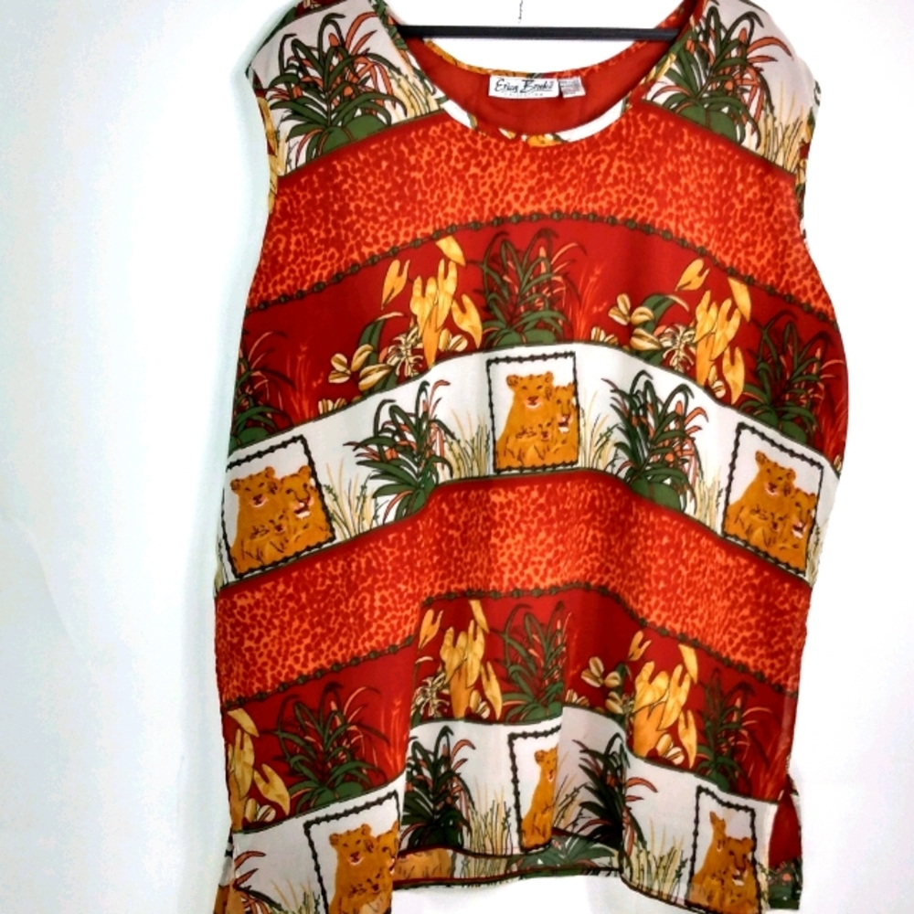 Erika Brooke 30 Bold Stripe Orange Lion Jungle Top Plus